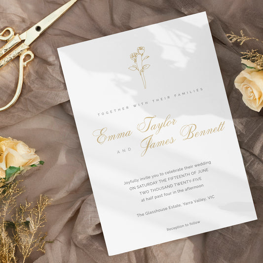 Minimalist Gold Rose Wedding Editable Invitation
