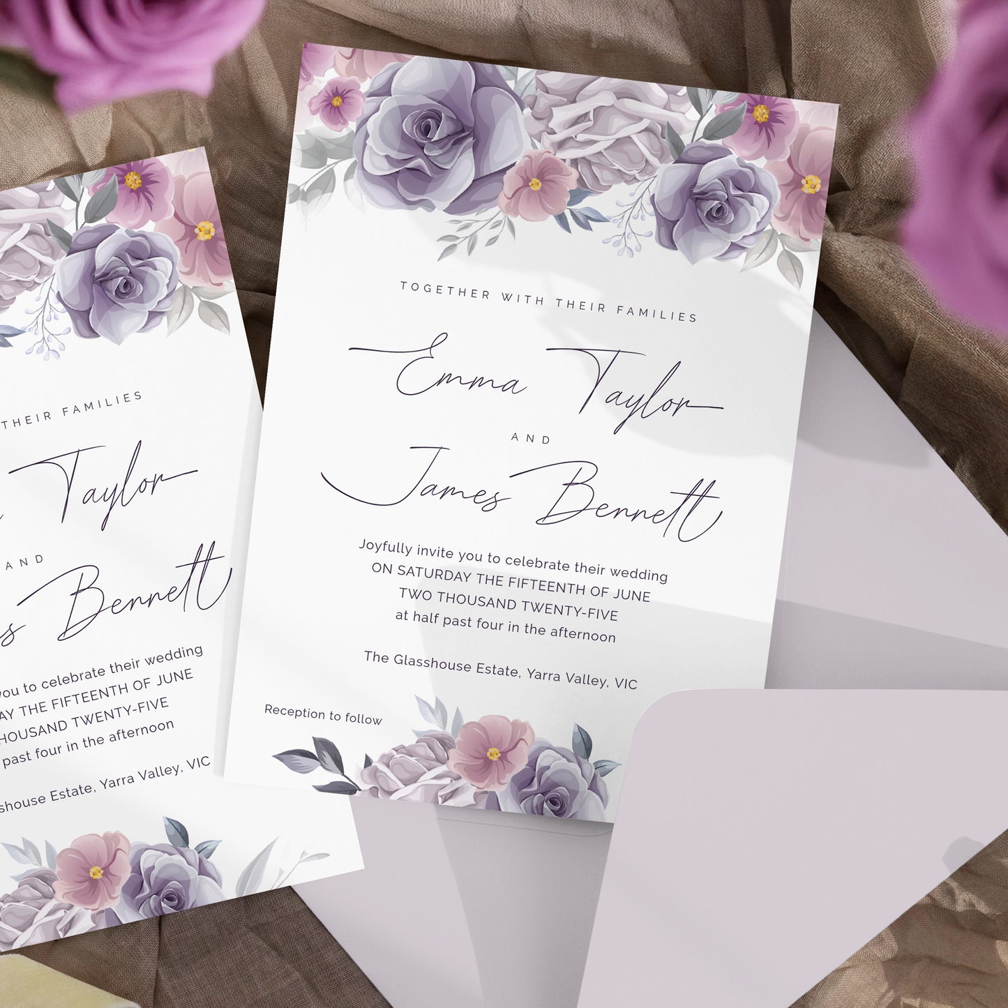 Purple Roses Wedding Invitation