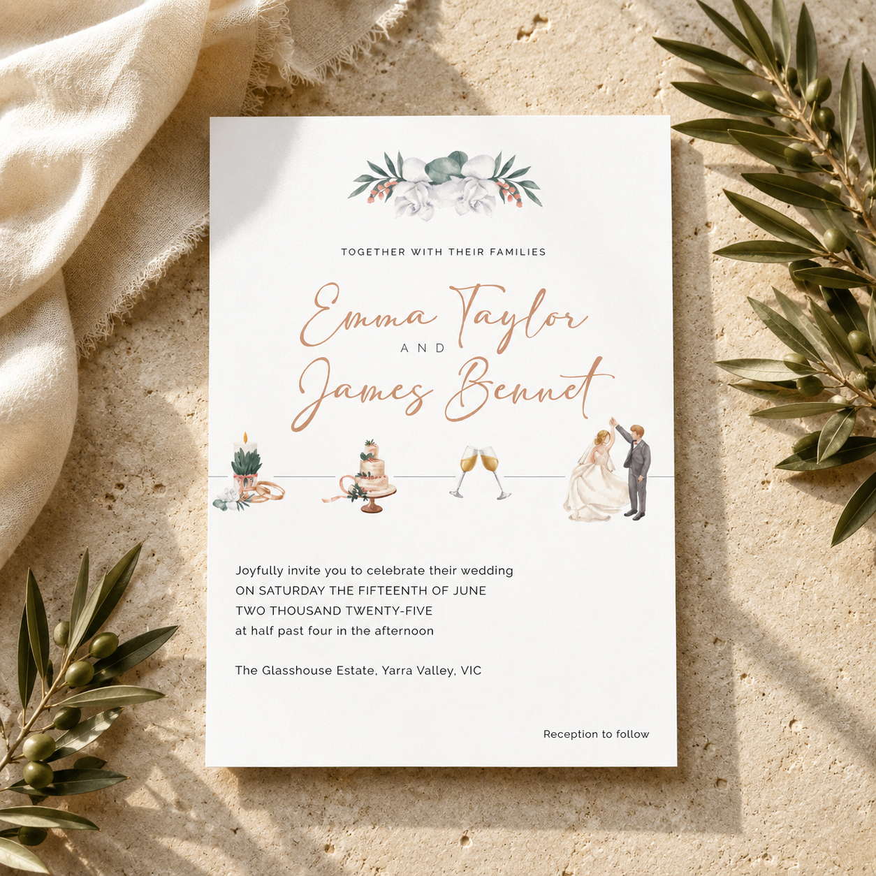 Watercolour Icons Editable Wedding Invitation