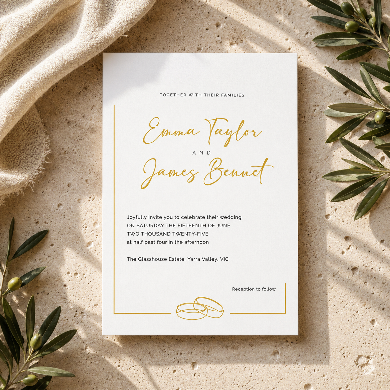 Gold Ring Border Editable Wedding Invitation