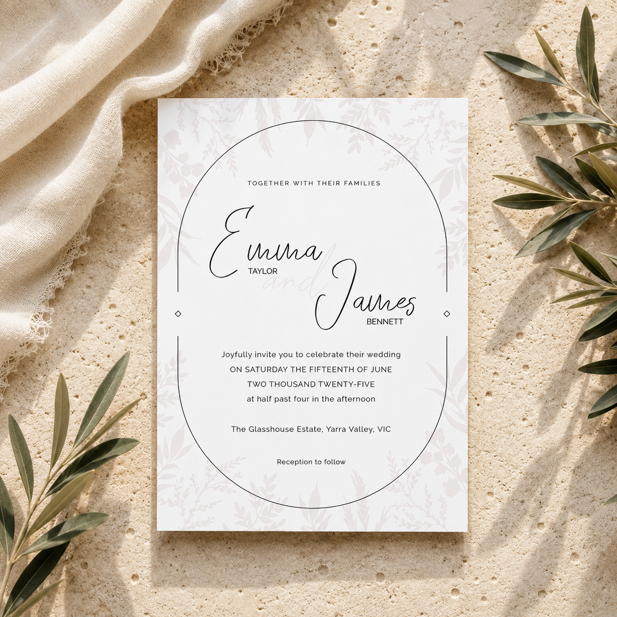 Nude Flower Wedding Invitation & Envelope