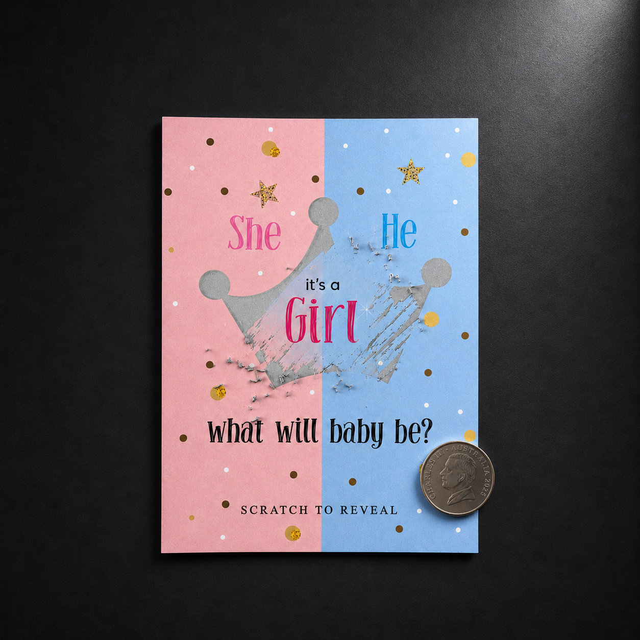 Gender Reveal Scratch Card | Crown Design