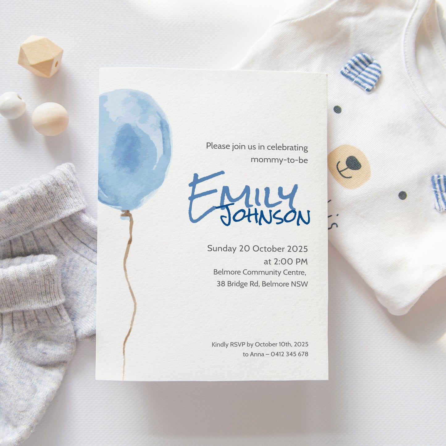 Blue Balloon Editable Invitation Template For Baby Shower