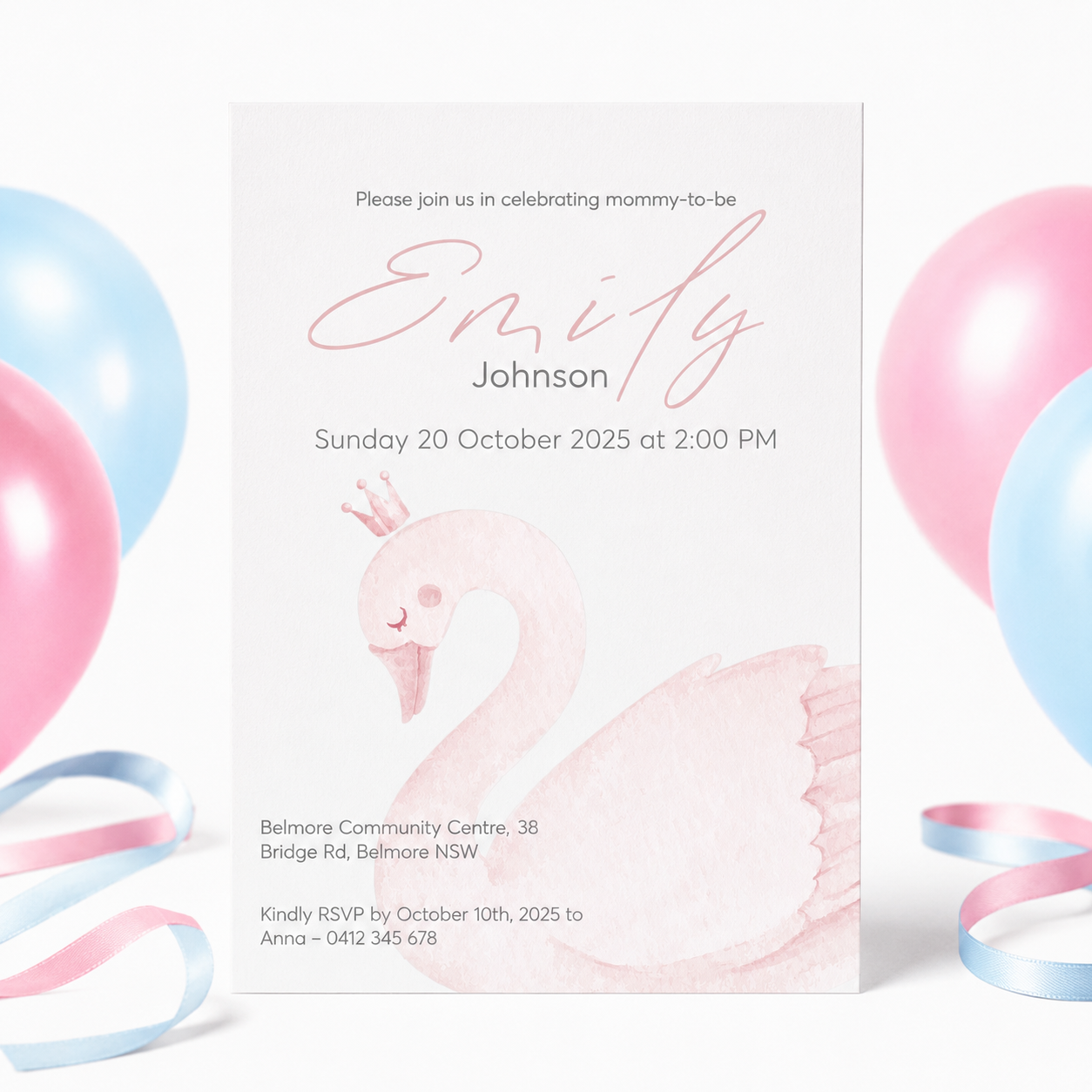 Swan Princess Baby Shower Invitation
