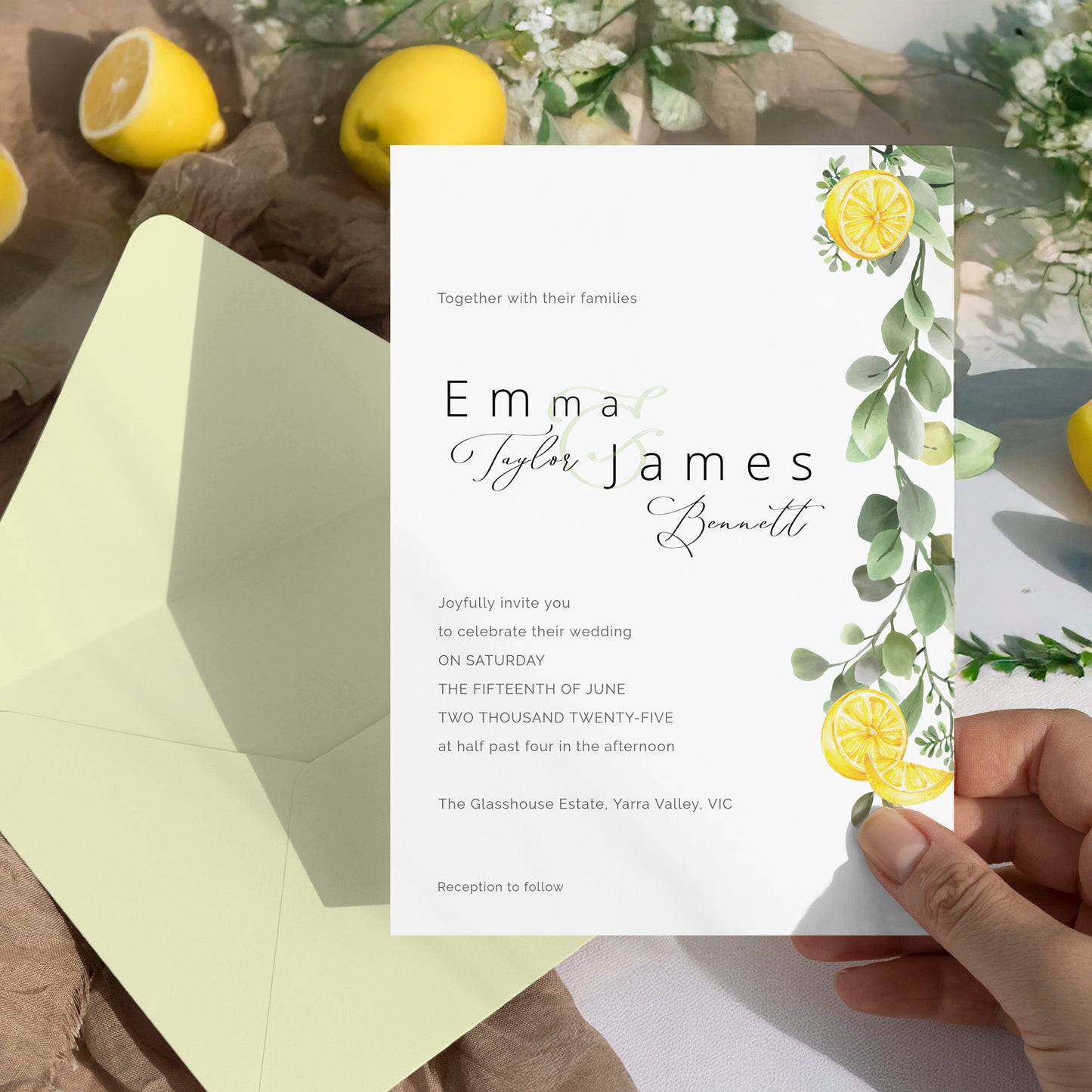Lemon Grove Wedding Editable Invitation