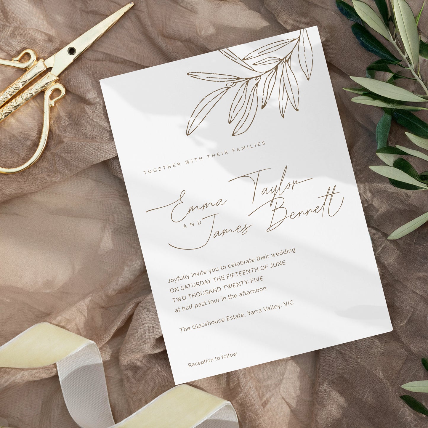 Olive Branch Wedding Editable Invitation