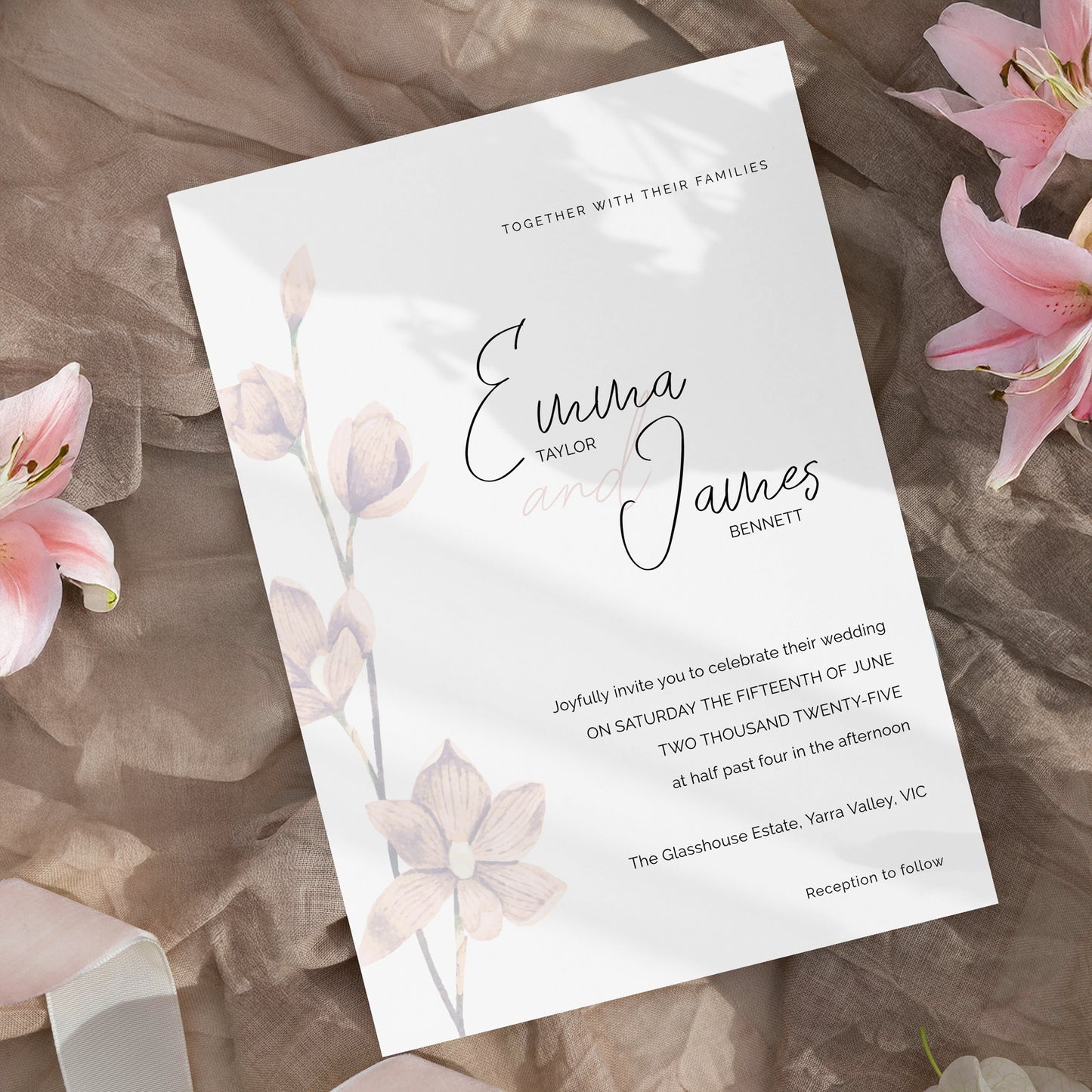 Blush Magnolia Wedding Editable Invitation