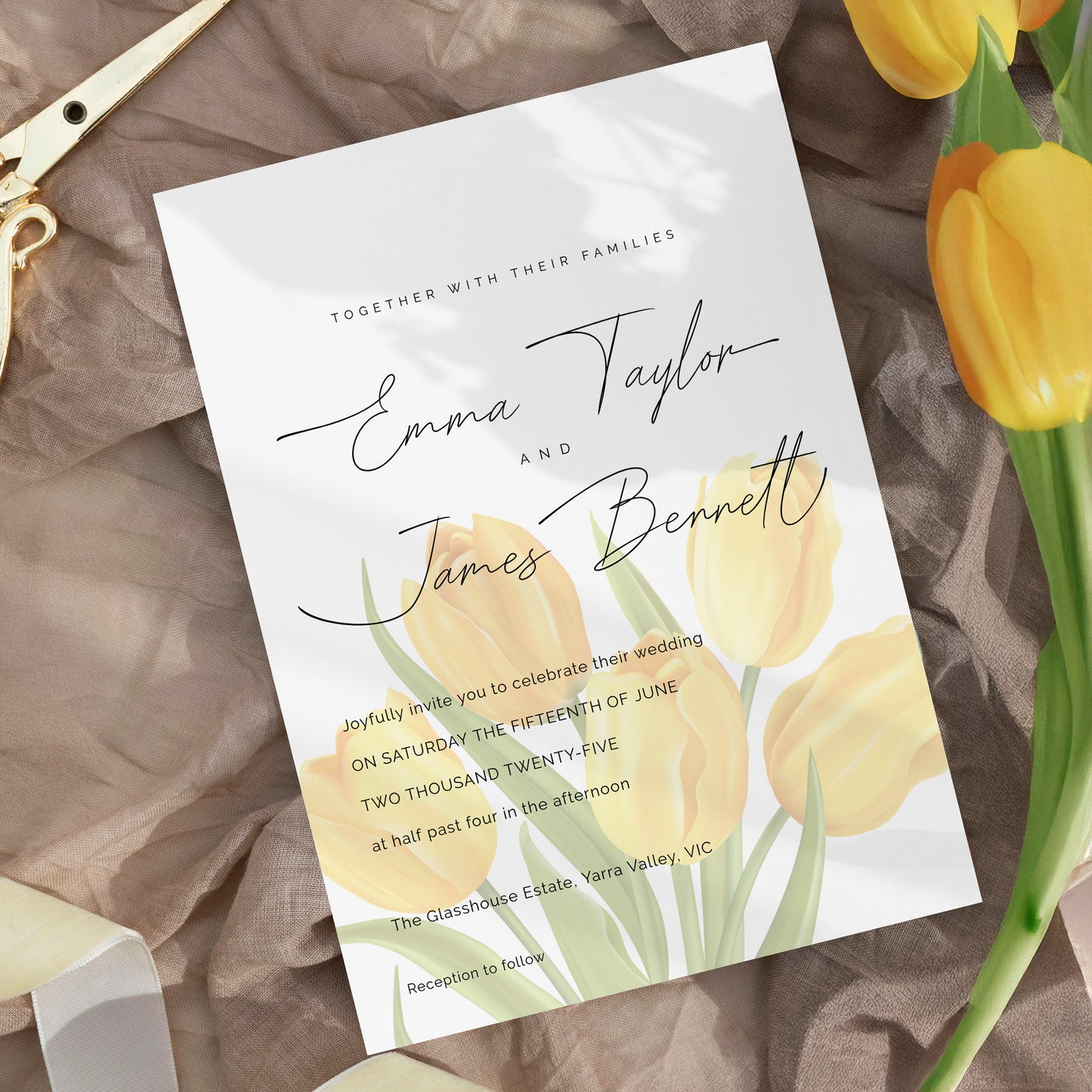 Yellow Tulip Wedding Editable Invitation