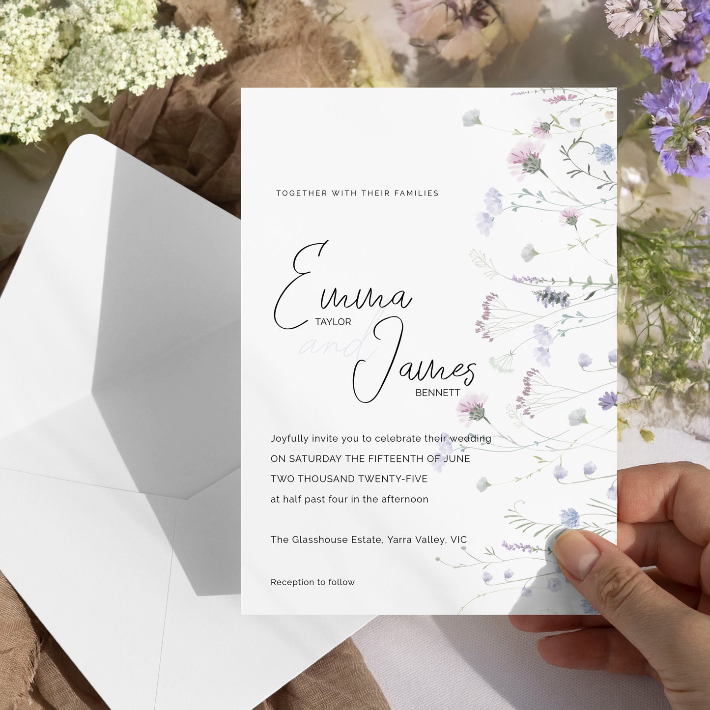Lavender Meadow Wedding Editable Invitation