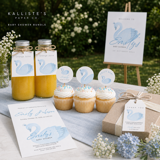 Blue Swan  Baby Shower Editable Template Bundle