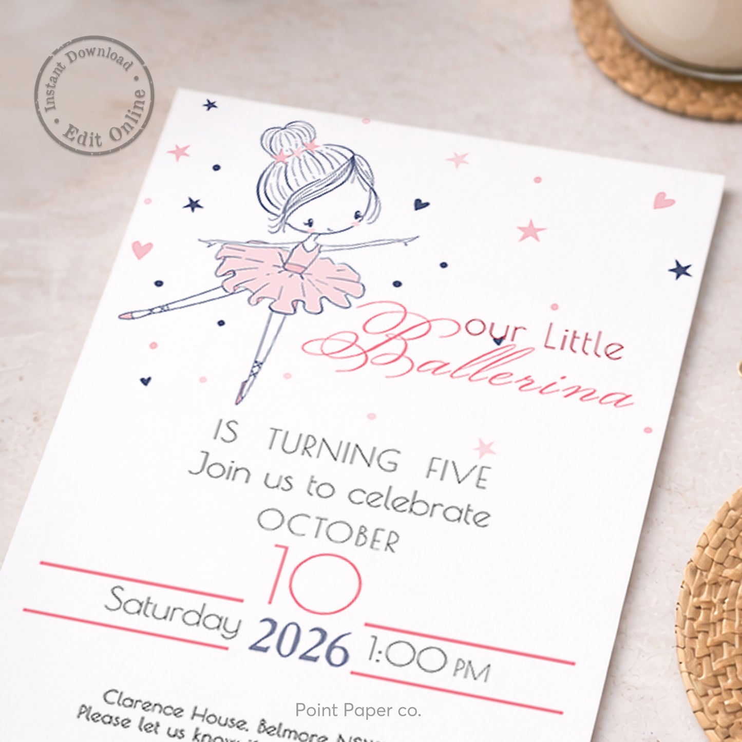 Ballerina Birthday Invitation | Edit Online