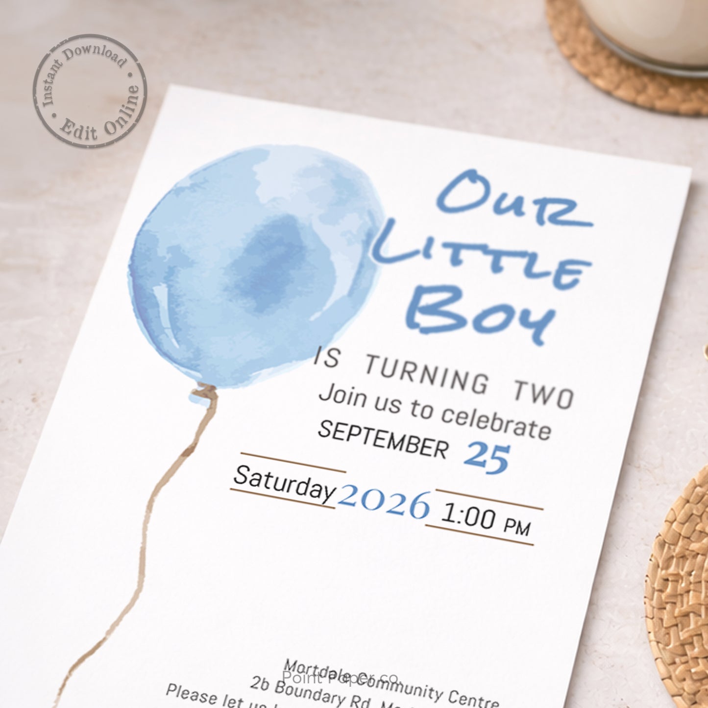 Blue Ballon Birthday Invitation | Edit Online