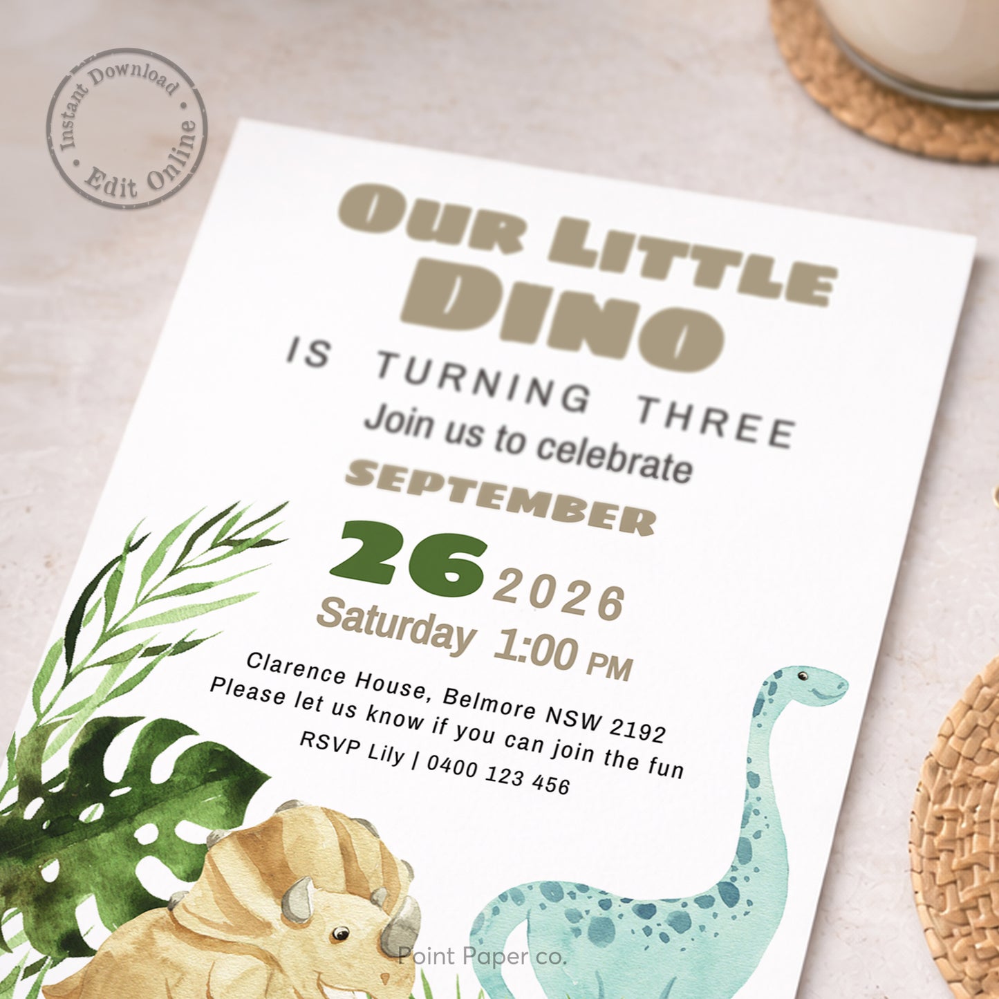 Cute Dinosaur Birthday Invitation | Edit Online