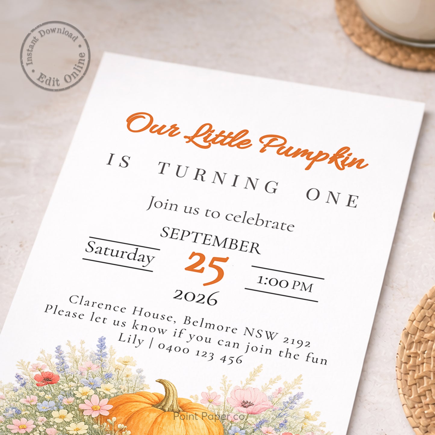 Pumpkin Birthday Invitation | Edit Online