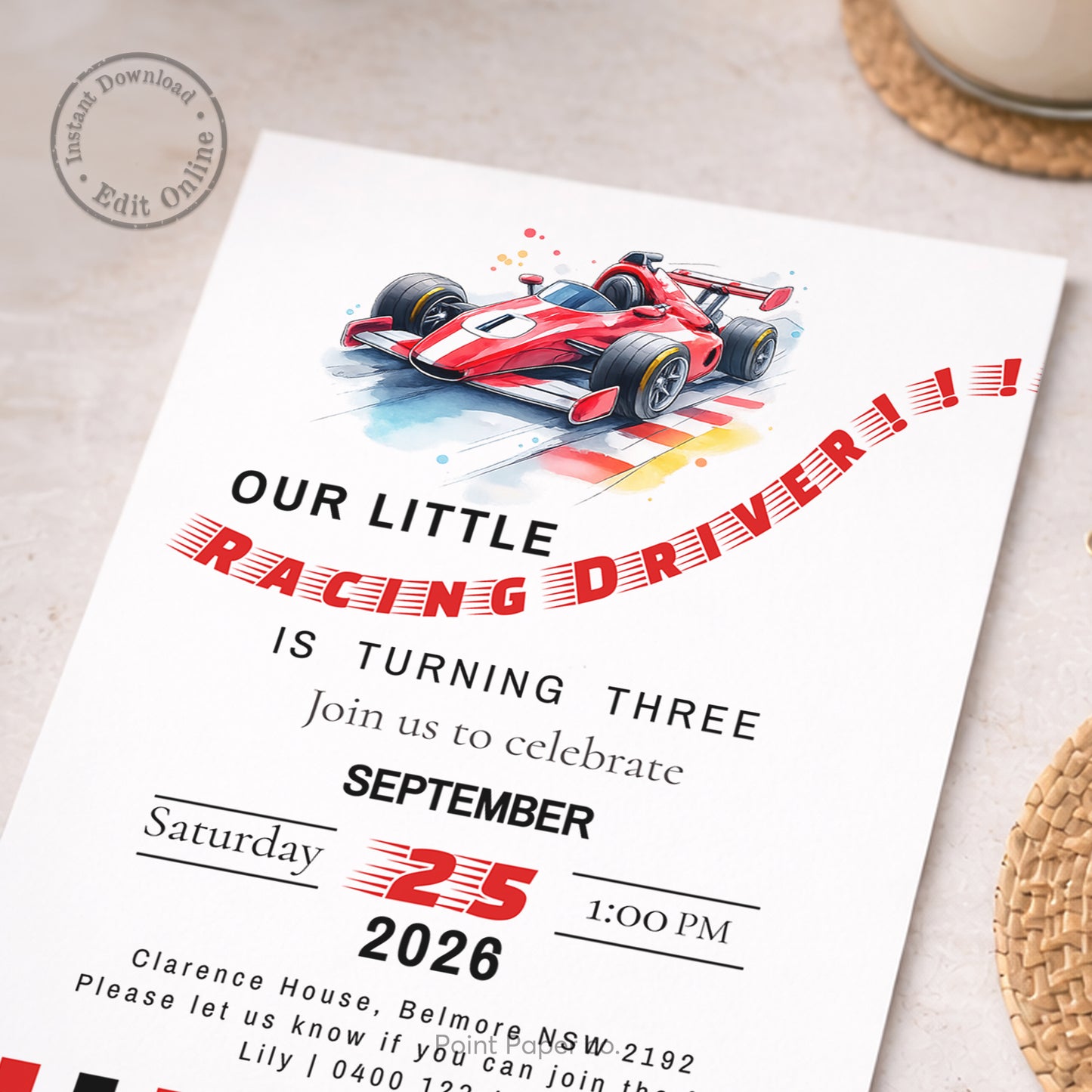 Racing Driver Birthday Invitation | Edit Online