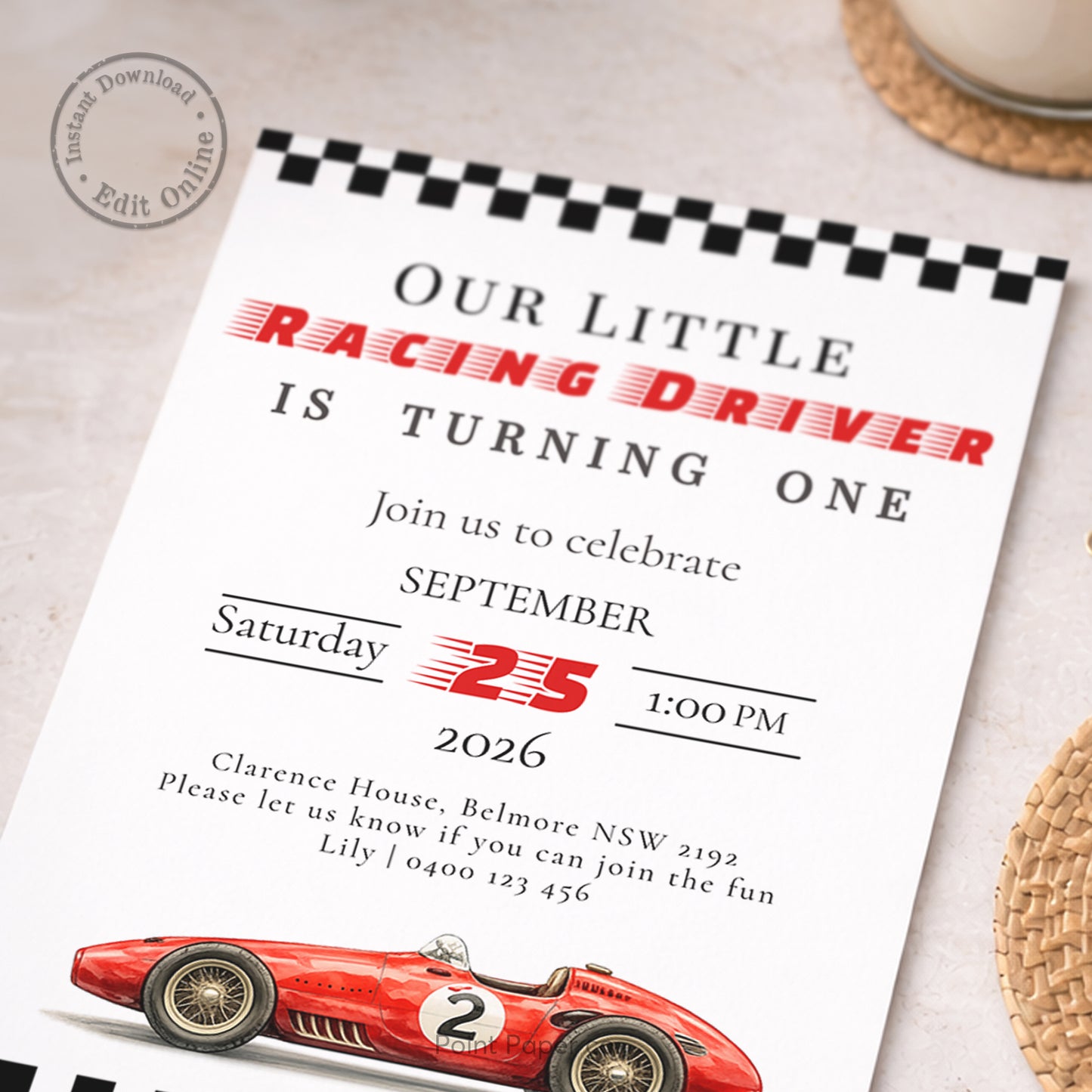 Vintage Race Car Birthday Invitation | Edit Online