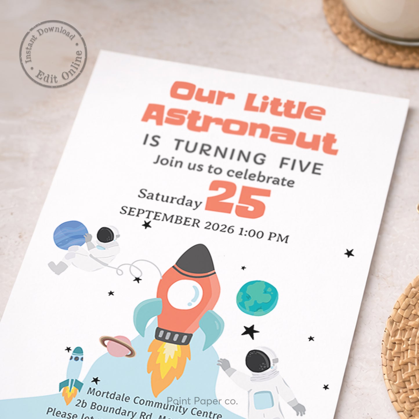 Astronaut Birthday Invitation | Edit Online