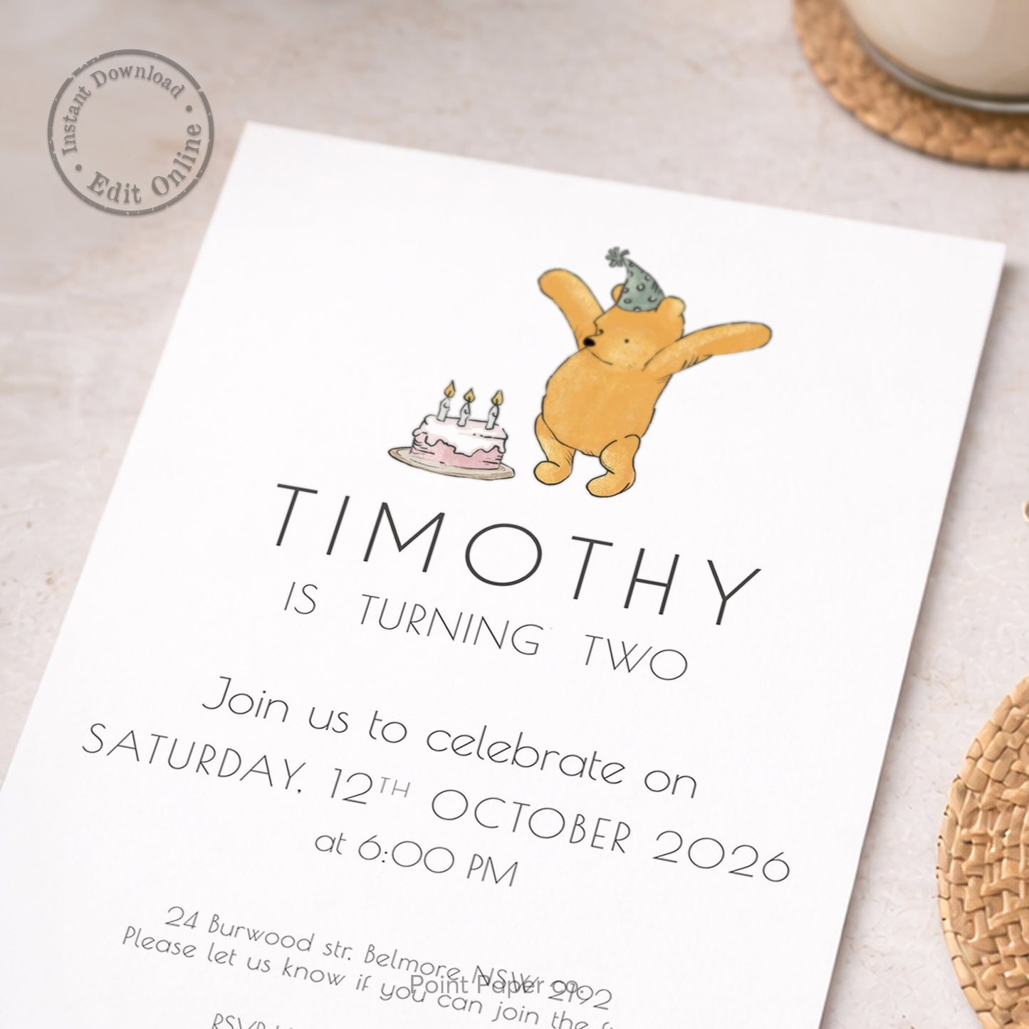 Cute Bear Birthday Invitation | Edit Online