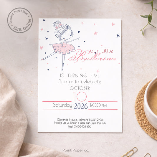 Ballerina Birthday Invitation | Edit Online