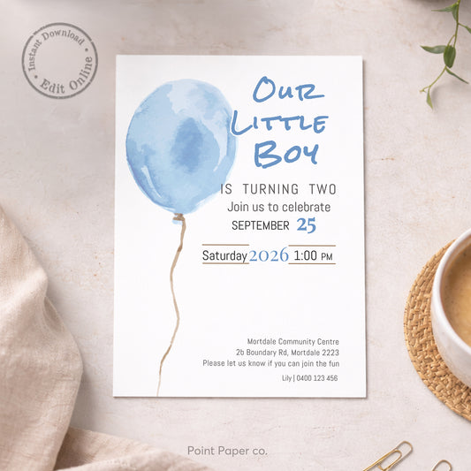 Blue Ballon Birthday Invitation | Edit Online