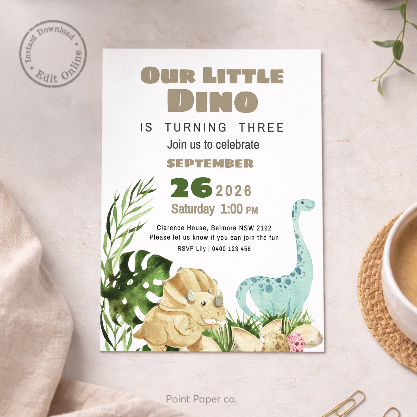 Cute Dinosaur Birthday Invitation | Edit Online