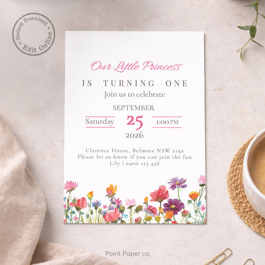 Flower Field Birthday Invitation | Edit Online