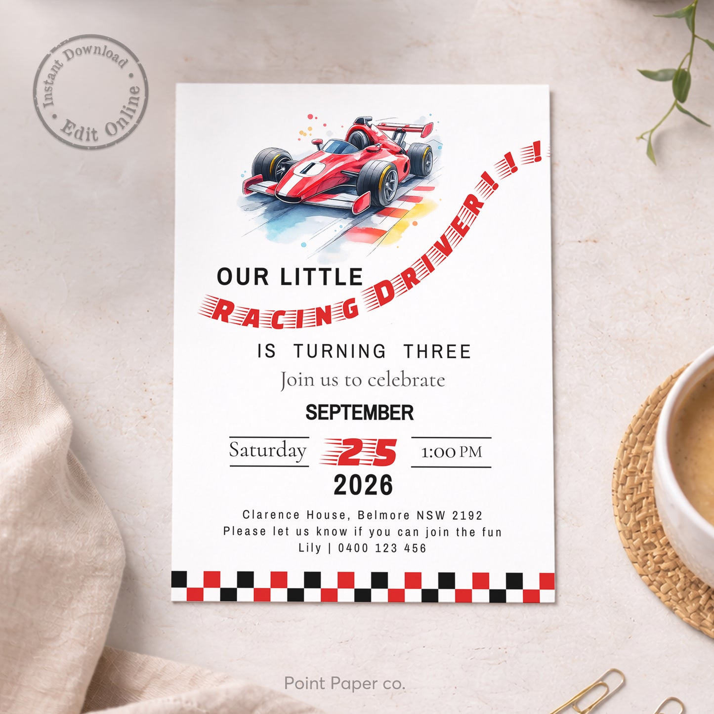 Racing Driver Birthday Invitation | Edit Online