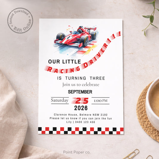 Racing Driver Birthday Invitation | Edit Online