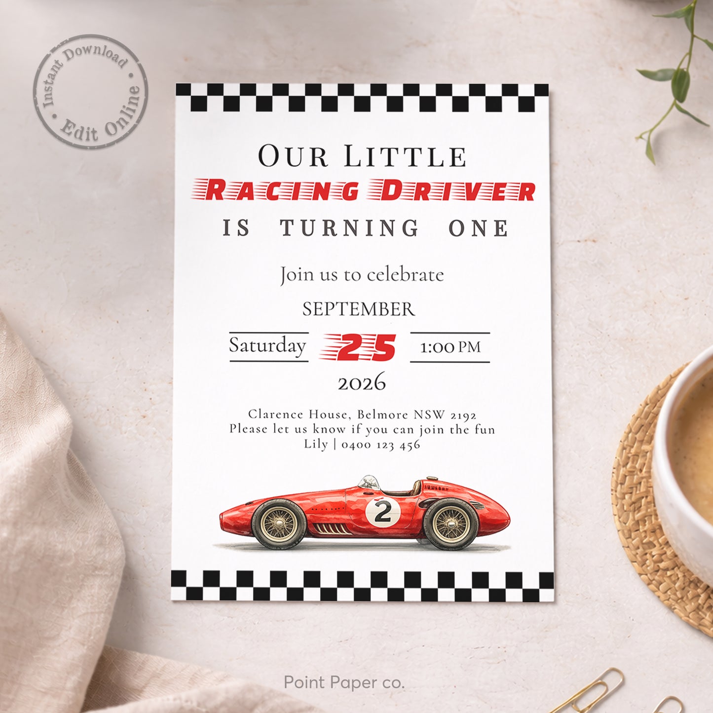 Vintage Race Car Birthday Invitation | Edit Online