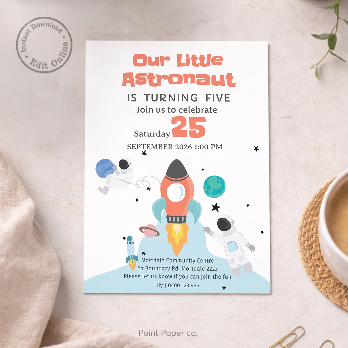 Astronaut Birthday Invitation | Edit Online