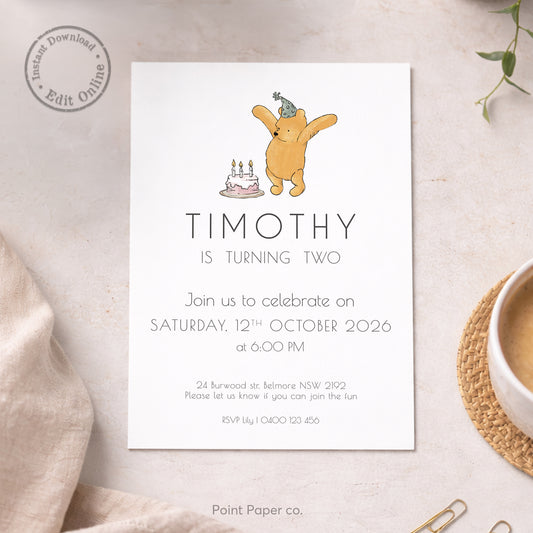 Cute Bear Birthday Invitation | Edit Online