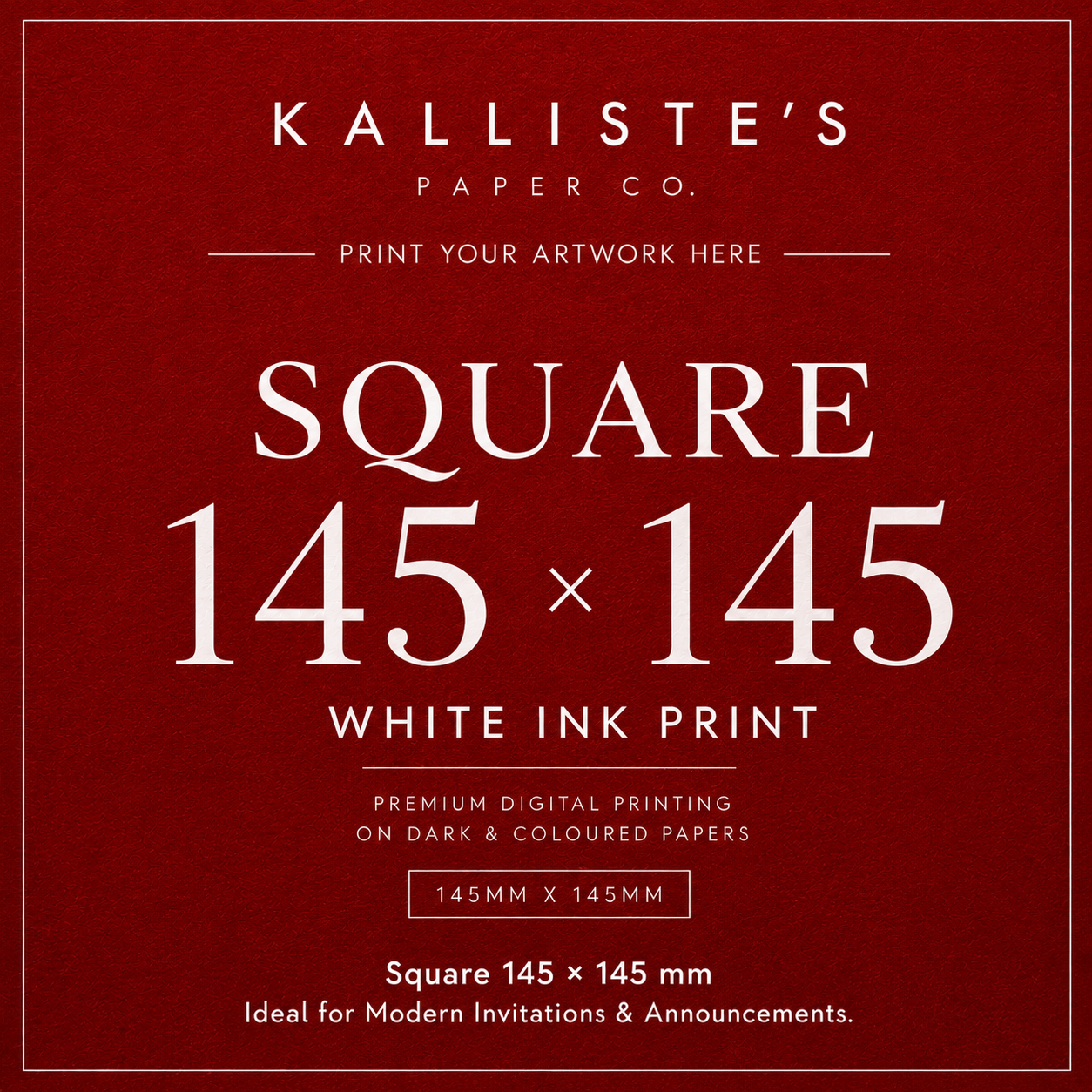 Square Invitation Card - White Ink Digital Print