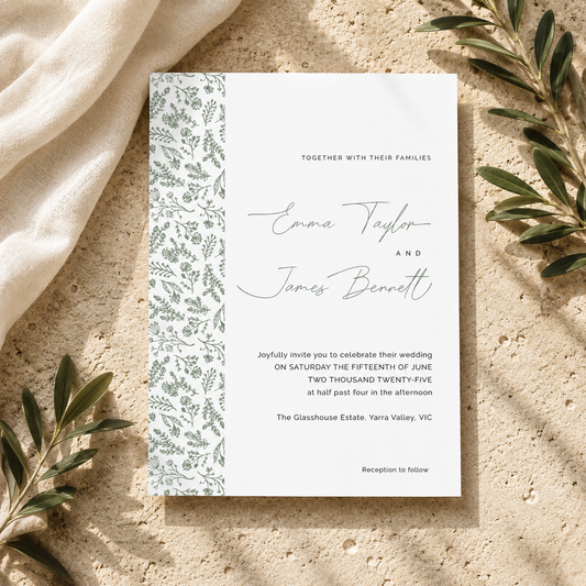 Botanical Panel Printed Wedding Invitation with Envelope