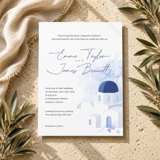 Santorini Printed Wedding Invitation with Envelope