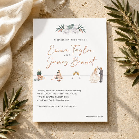 Watercolour Icons Editable Wedding Invitation