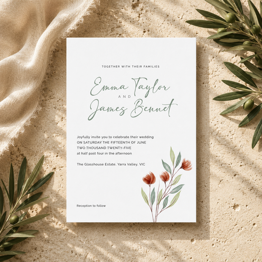 Terracotta Wildflower Editable Wedding Invitation