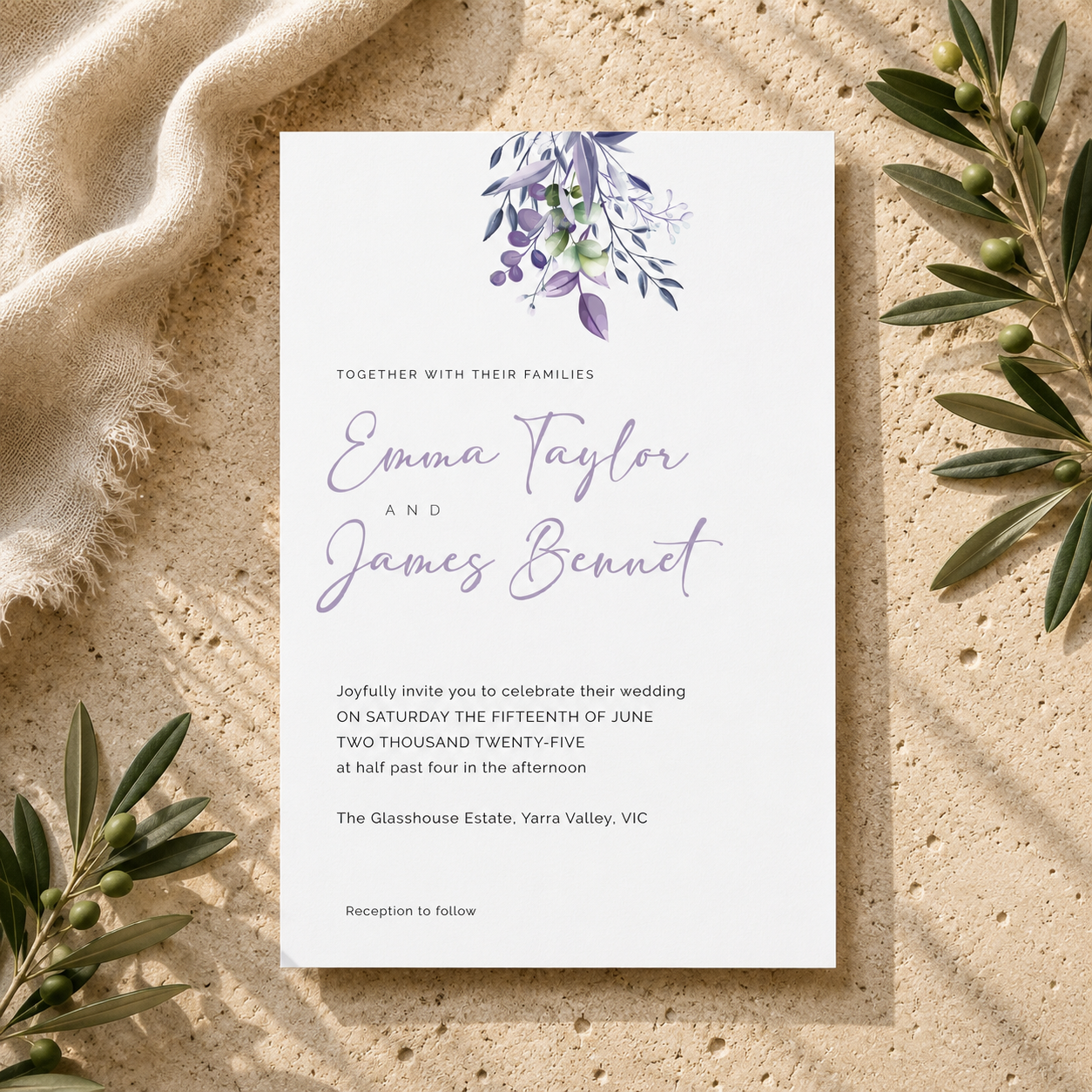 Lavender Botanical Editable Wedding Invitation