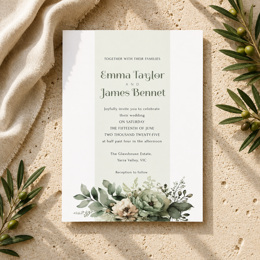 Sage Green Botanical Editable Wedding Invitation