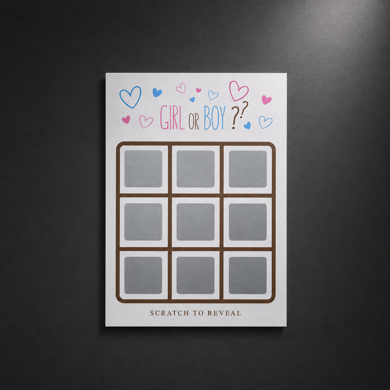 Gender Reveal Scratch Card | Hearts Grid Design