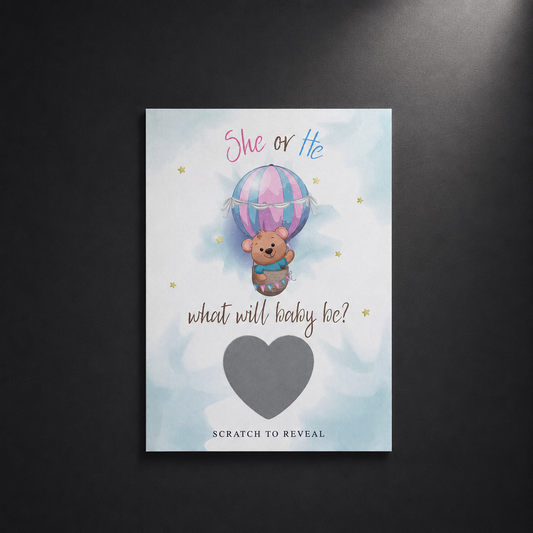 Gender Reveal Scratch Card | Teddy Balloon Design
