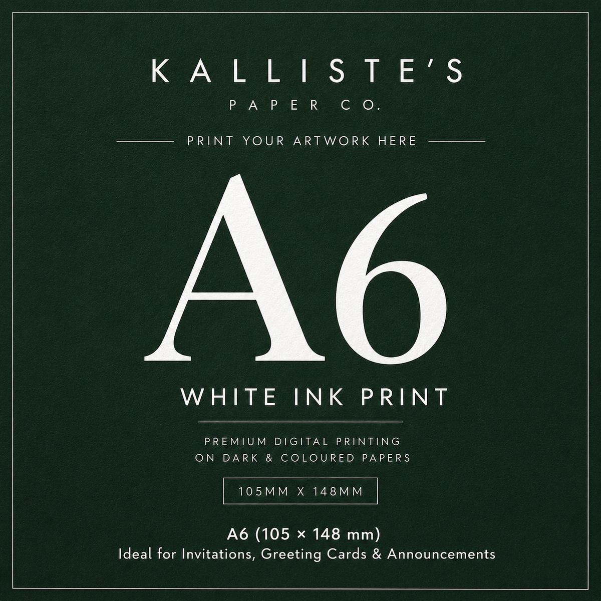 A6 Invitation Card - White Ink Digital Print