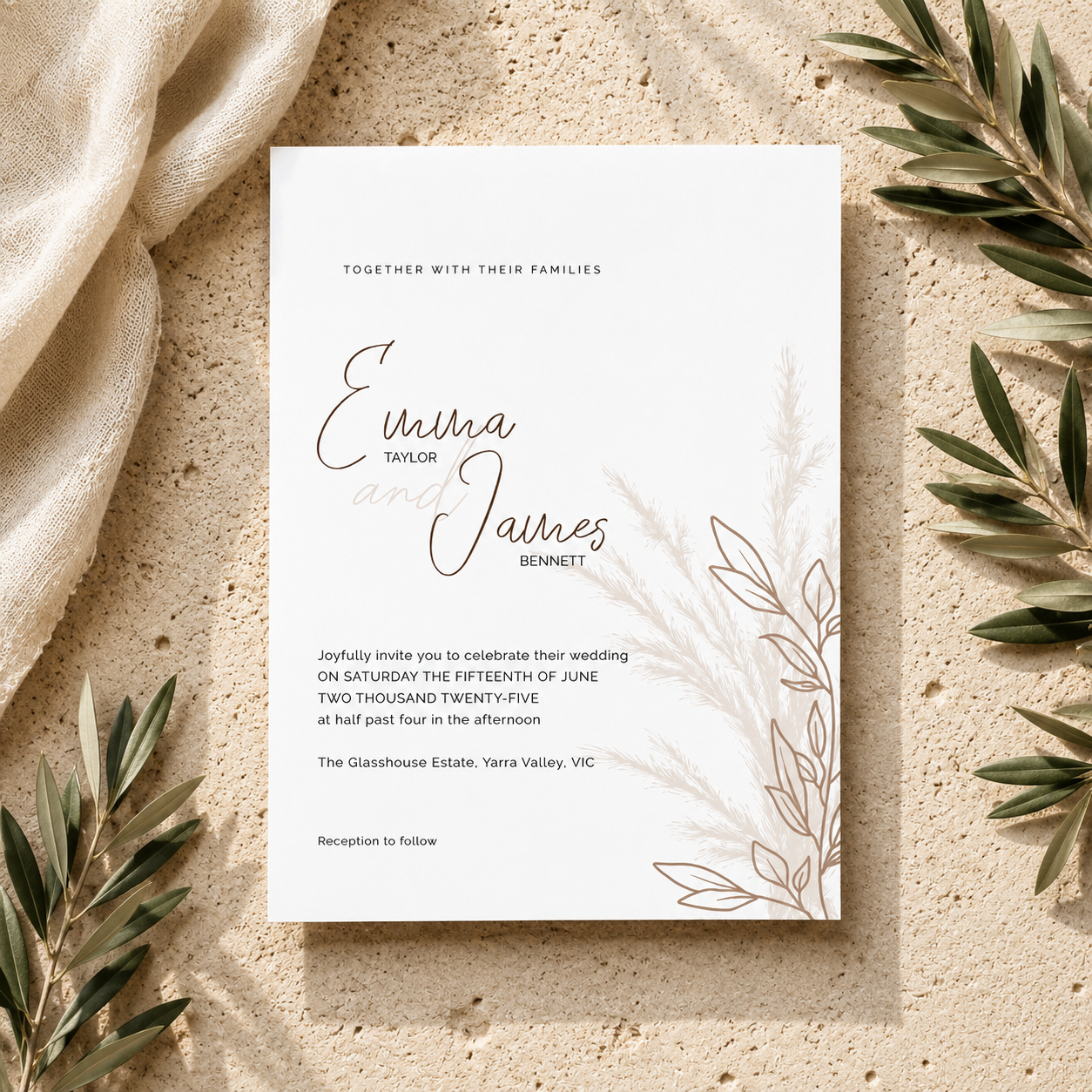 Boho Botanical Wedding Editable Invitation
