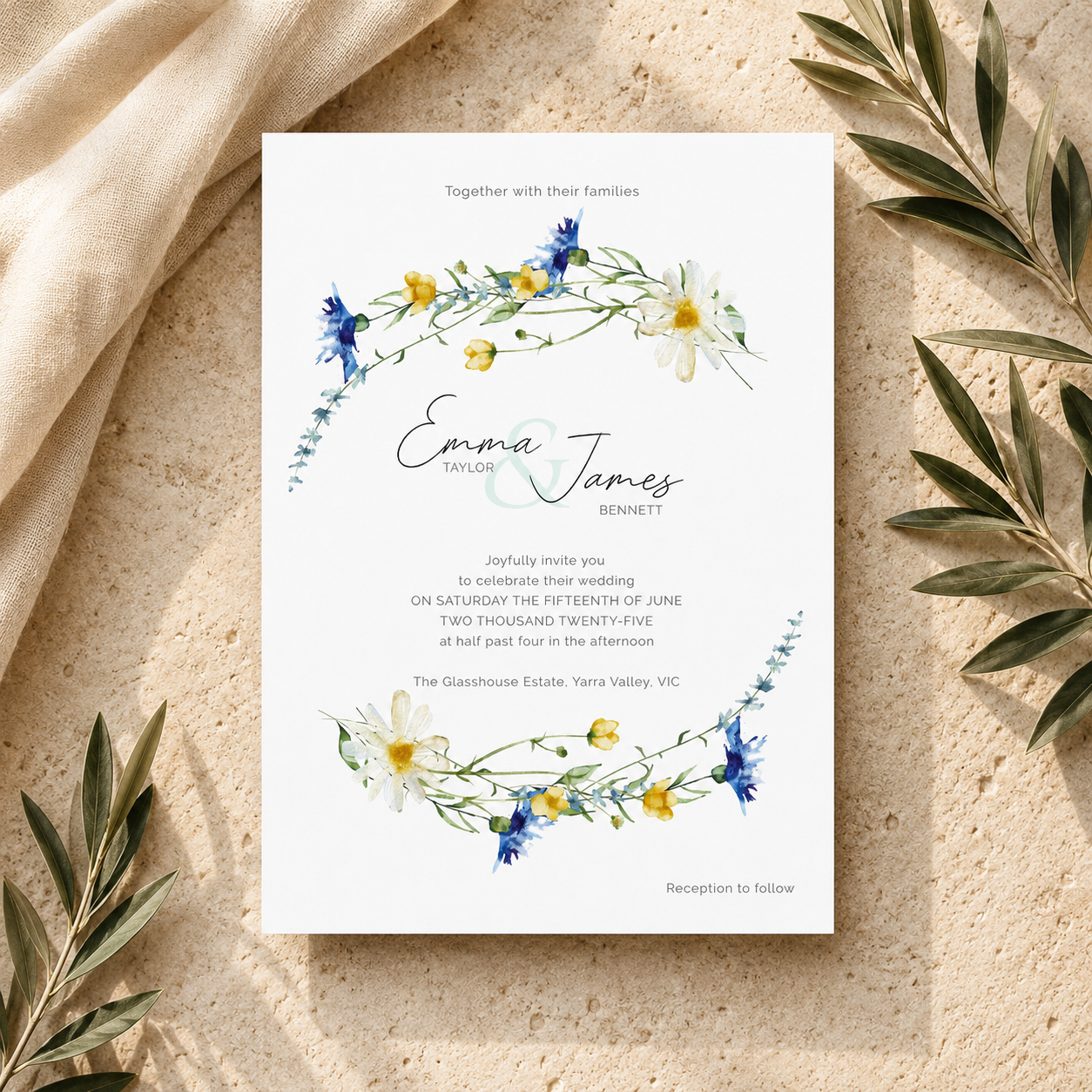 Wildflower Wreath Wedding Editable Invitation