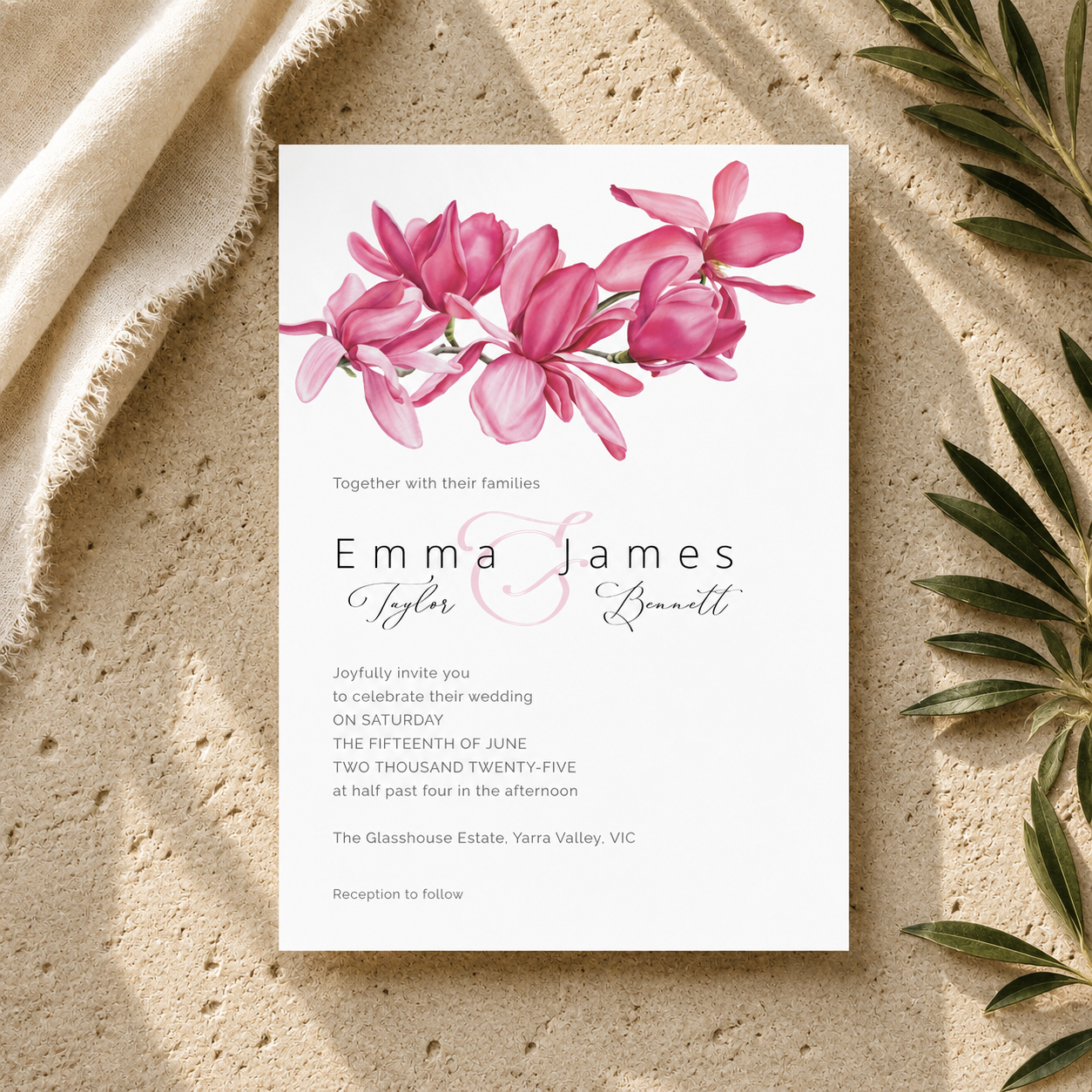 Magnolia Wedding Editable Invitation