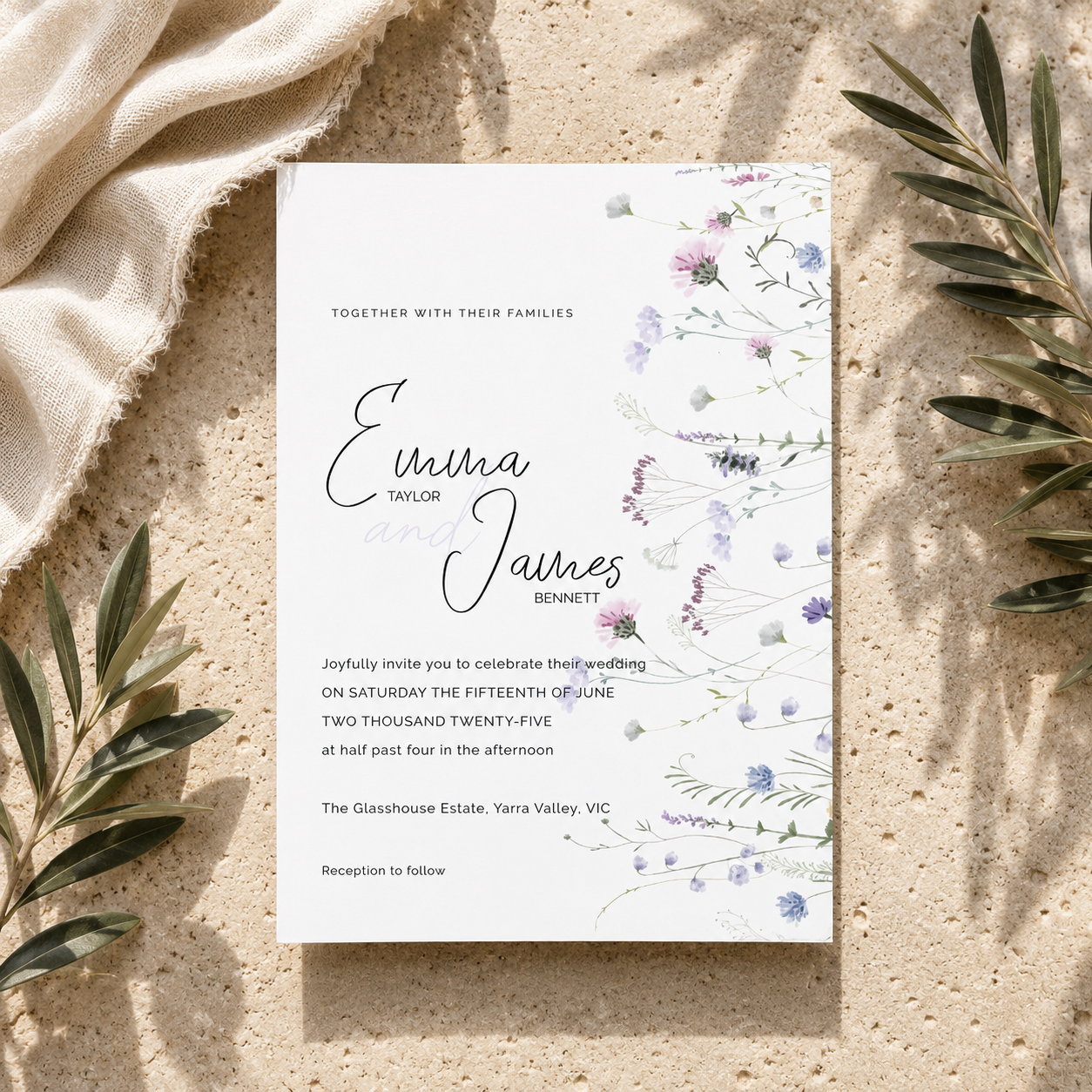 Lavender Meadow Wedding Editable Invitation