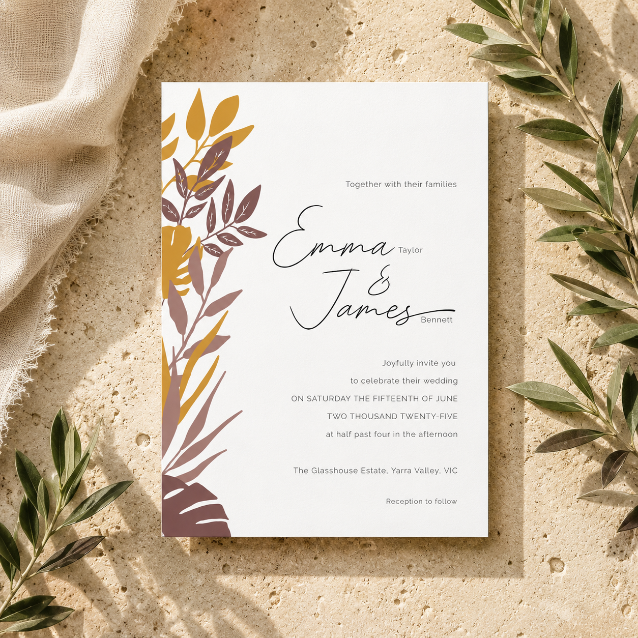 Autumn Botanical Wedding Editable Invitation