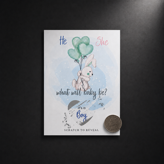 Gender Reveal Scratch Card | Bunny Balloons Design