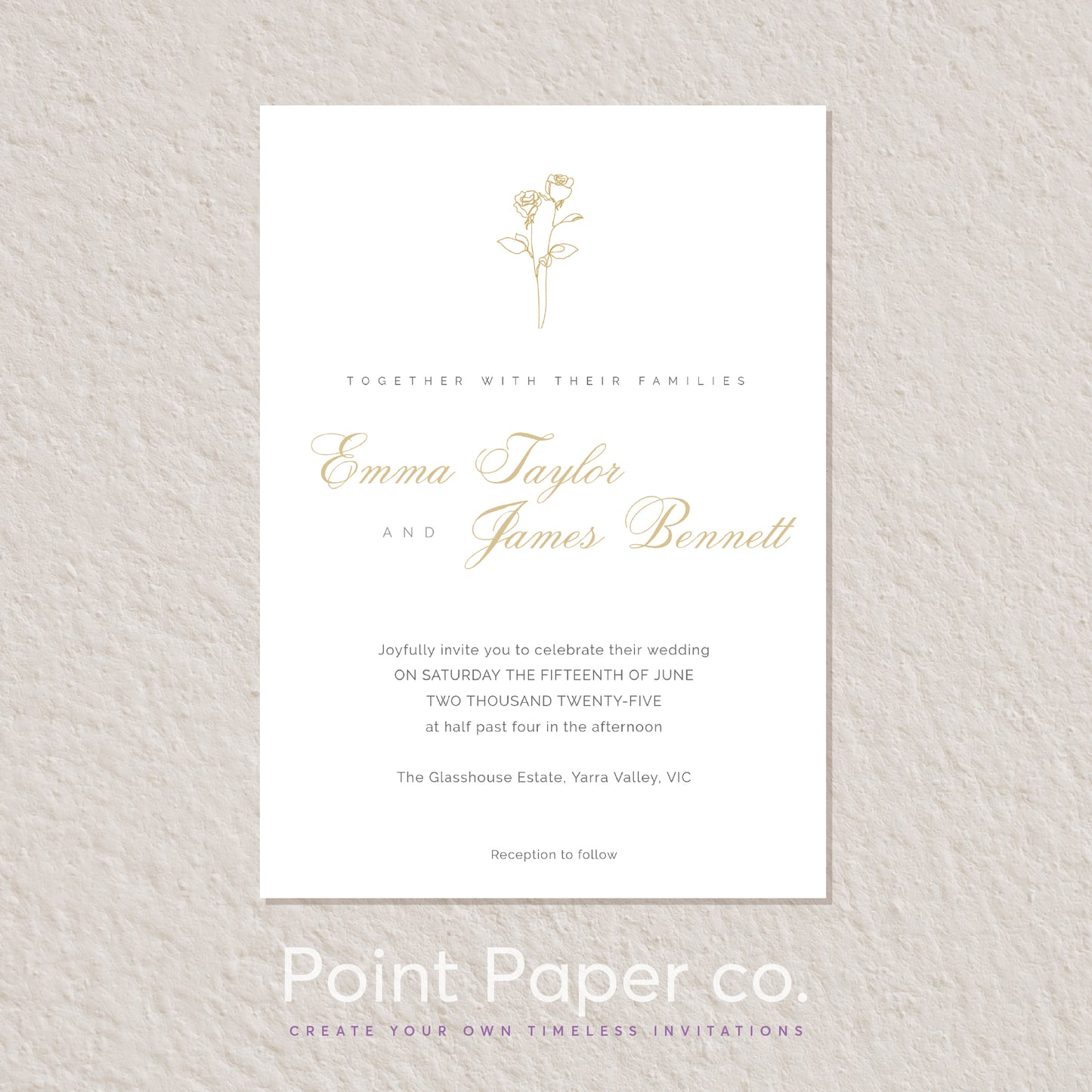 Minimalist Gold Rose Wedding Editable Invitation