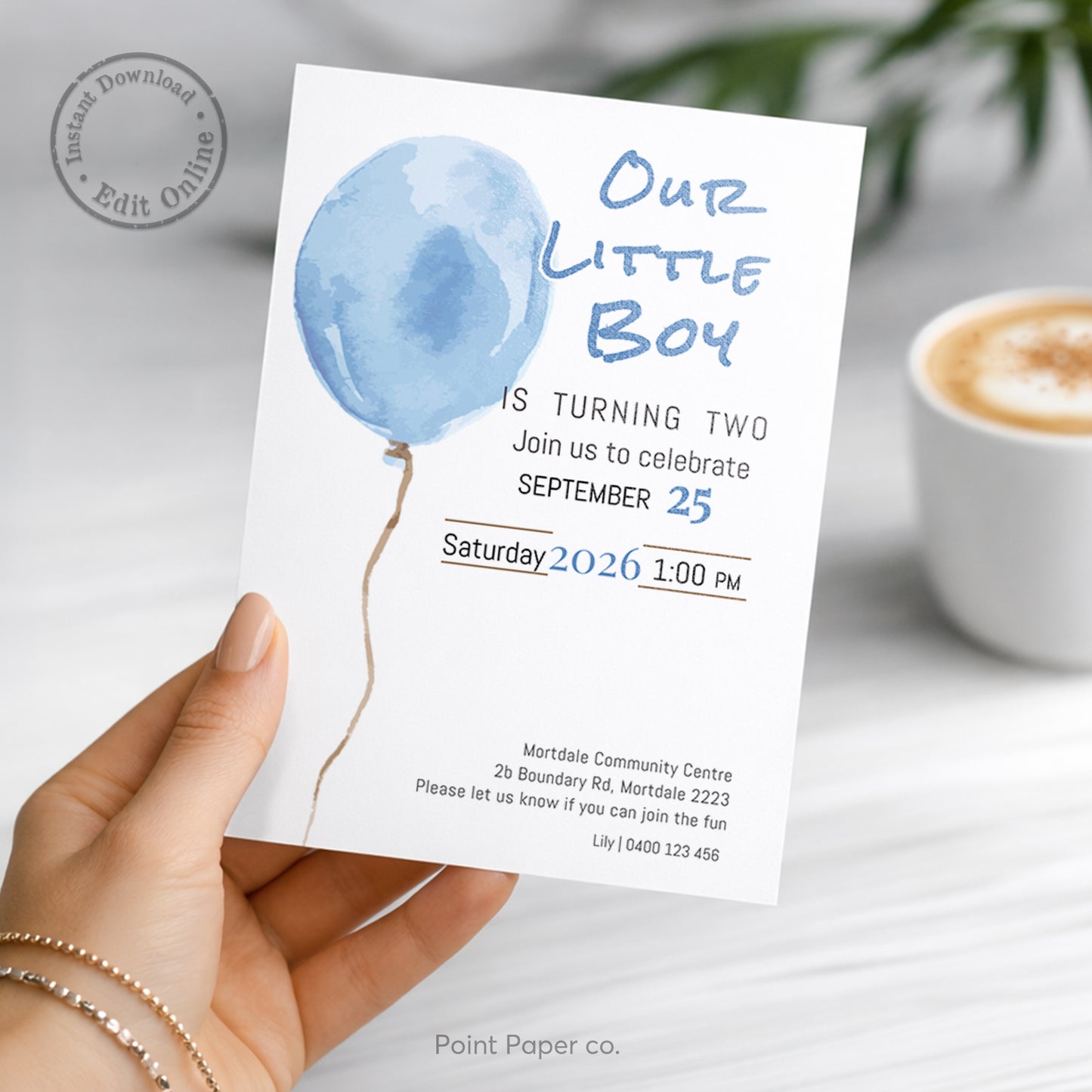 Blue Ballon Birthday Invitation | Edit Online