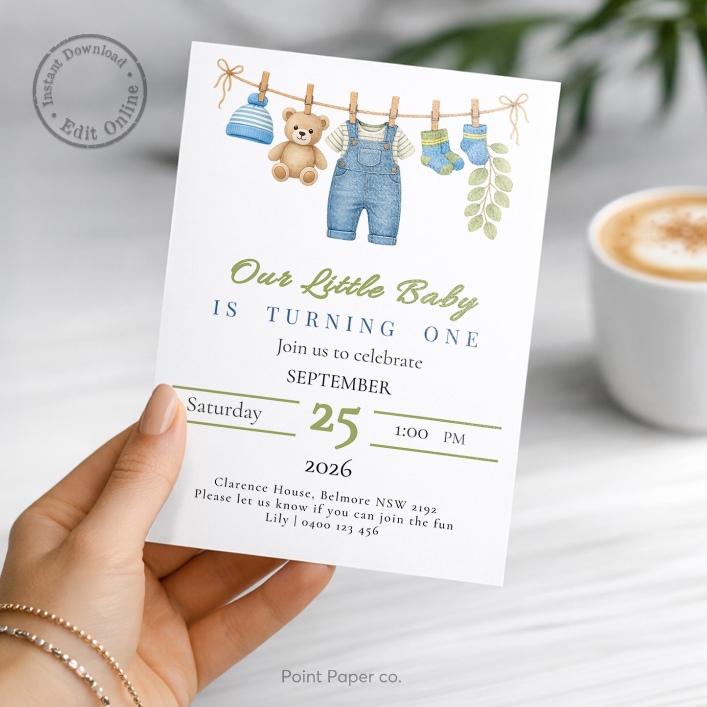Baby Boy Clothesline Birthday Invitation | Edit Online